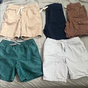 Five-Pair Boys' Pull-On Shorts Bundle - Neutral, Navy, Brown, Teal & Light Gray